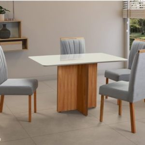 MESA PEROLA MALAGA 1,20 COM 4 CADEIRAS 01 DECOR CINZA