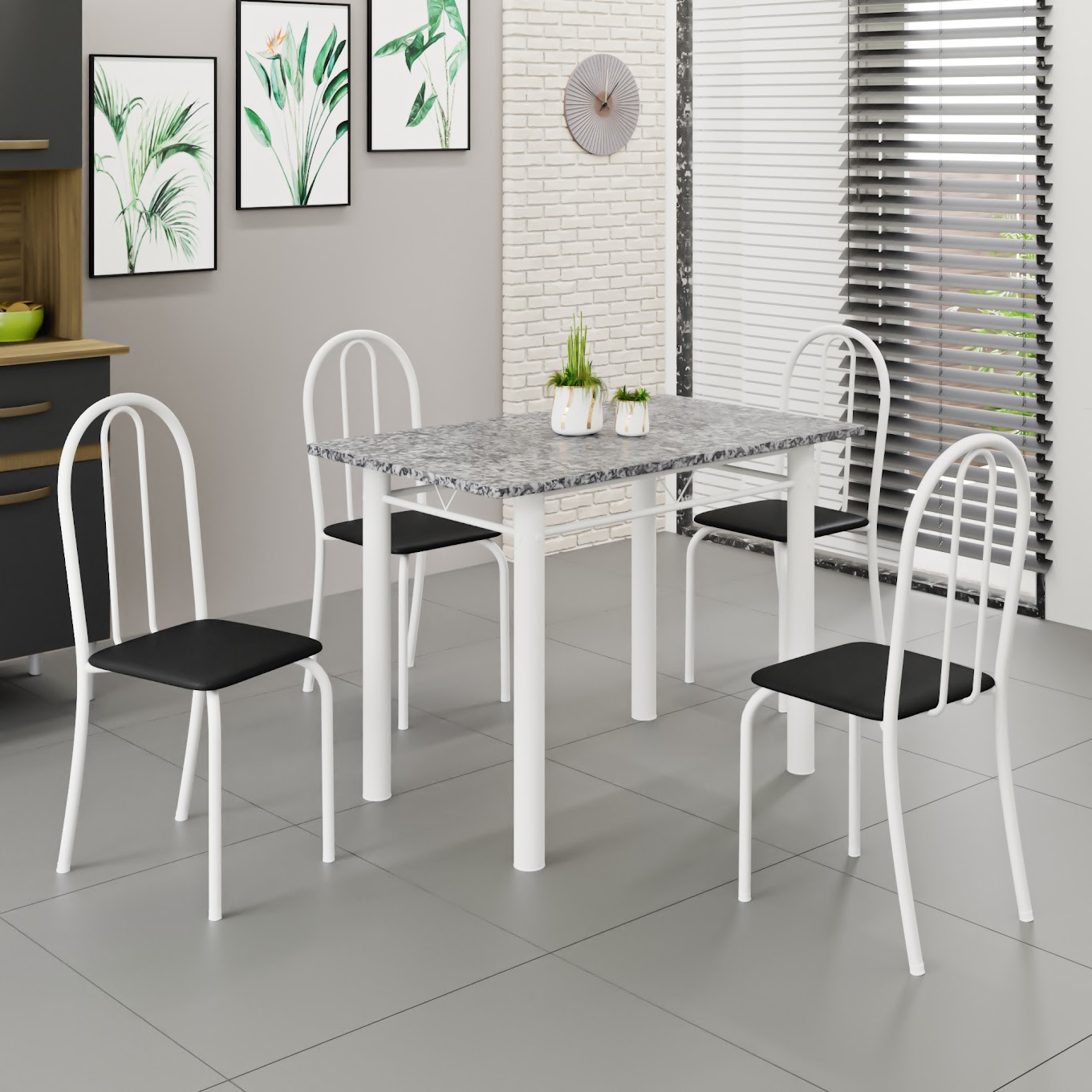 MESA SOMA TUBULAR 1,00MT GRANITO - c/ 4 CADEIRAS FINAS - SOMA