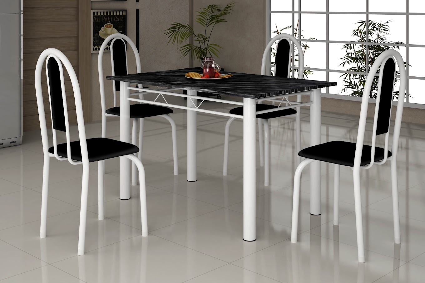 MESA SOMA TUBULAR ARDOZIA - 1,20m c/ 4 CADEIRAS GROSSAS