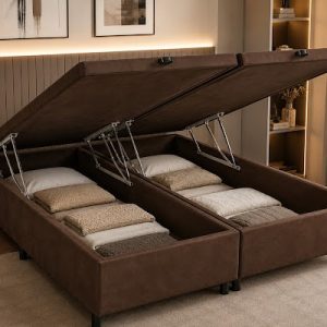 CAIXA BAU QUEEN MARROM SUEDE - BIOFLEX / ALTO NIVEL