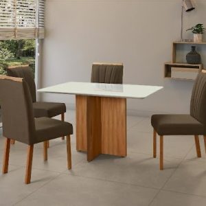 MESA PEROLA 1,00  COM 4 CADEIRAS 01 DECOR MARROM
