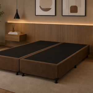 CAIXA BOX QUEEN MARROM SUEDE- ALTO NIVEL