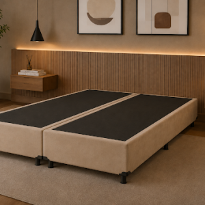 CAIXA BOX QUEEN BEGE SUEDE- ALTO NIVEL