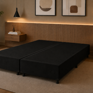 CAIXA BOX QUEEN PRETO SUEDE- ALTO NIVEL