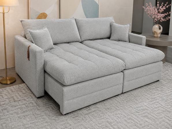 ESTOFADO SOFA CAMA SEM CAIXA AGATA 2,20m LINHA CINZA - ZARAT ESTOFADOS MOSTRUARIO