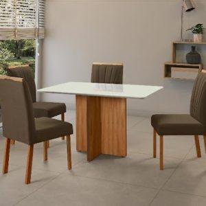 MESA PEROLA 1,20 COM 4 CADEIRAS 01 DECOR MARROM
