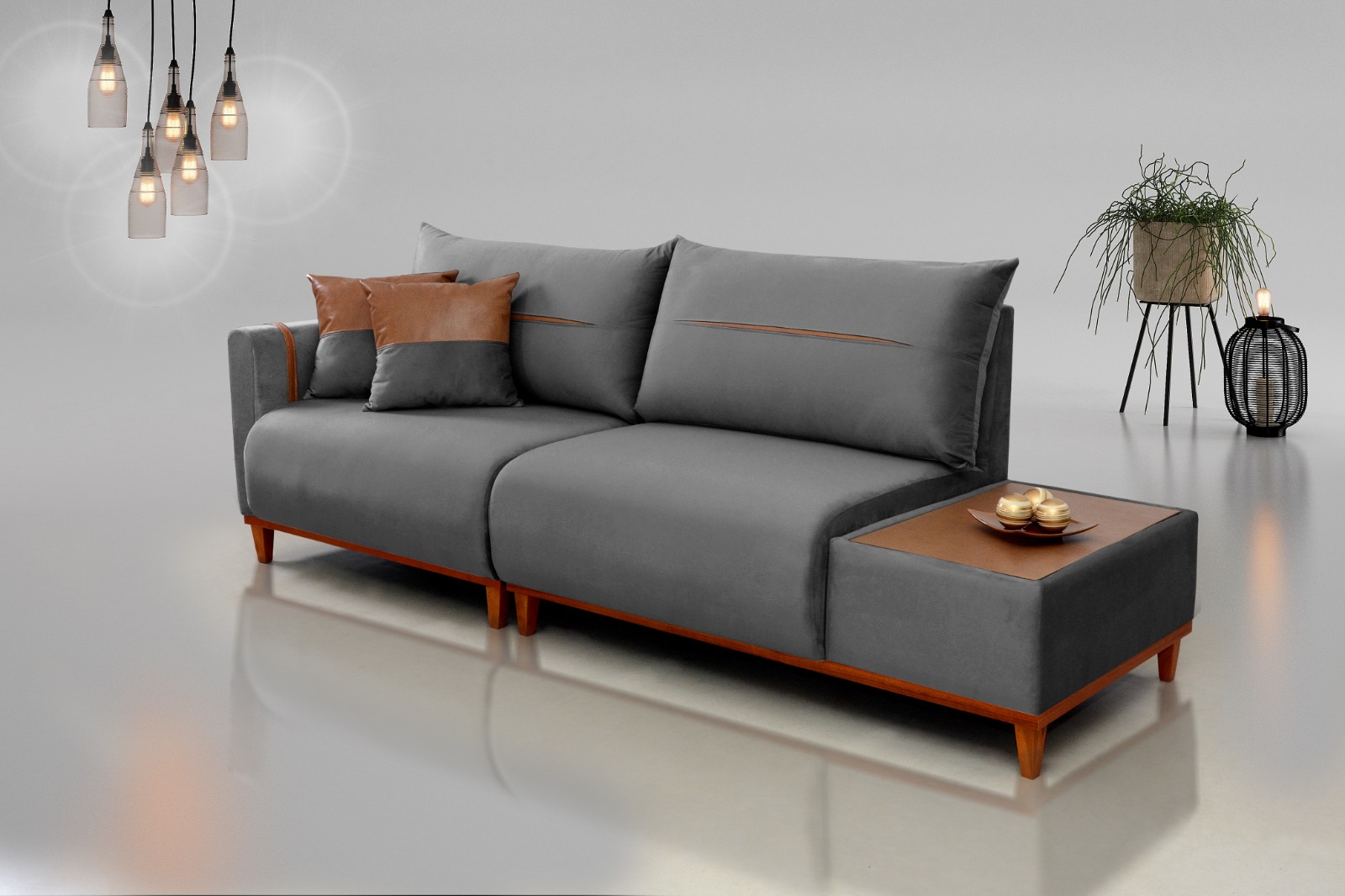 ESTOFADO RAVENA COM MESA DE APOIO 2,62CM CHUMBO 814 QUEIMA DE ESTOQUE