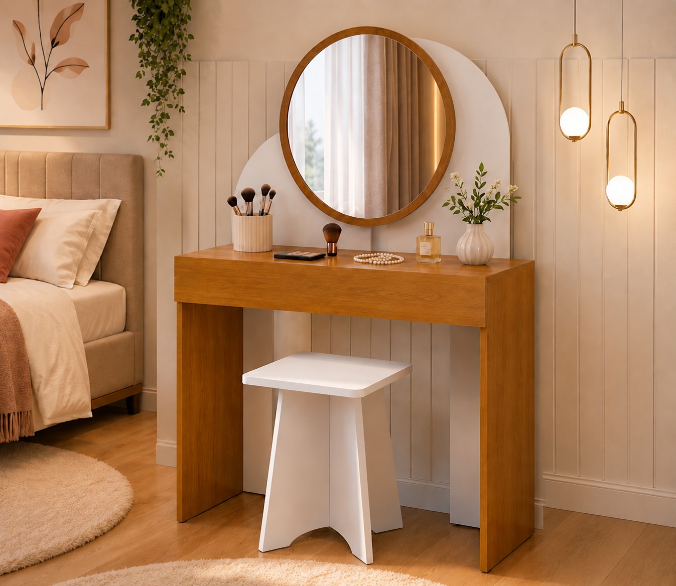 PENTEADEIRA WISH 0,90CM NATURE/BRANCO COM BANQUETA BRANCA- BECHARA
