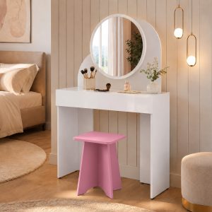 PENTEADEIRA WISH 0,90CM BRANCO COM BANQUETA ROSA- BECHARA