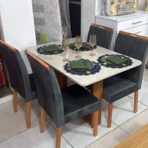 MESA MAGIC 1,20 COM 4 CADEIRAS 01DECOR CINZA QUEIMA DE ESTOQUE