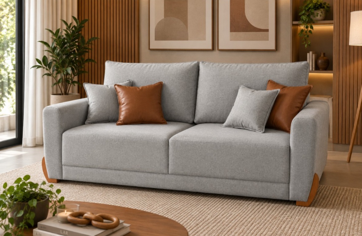 ESTOFADO LIVING PARIS LINHO CINZA 2,00m ARCA ESTOFADOS MOSTRUARIO