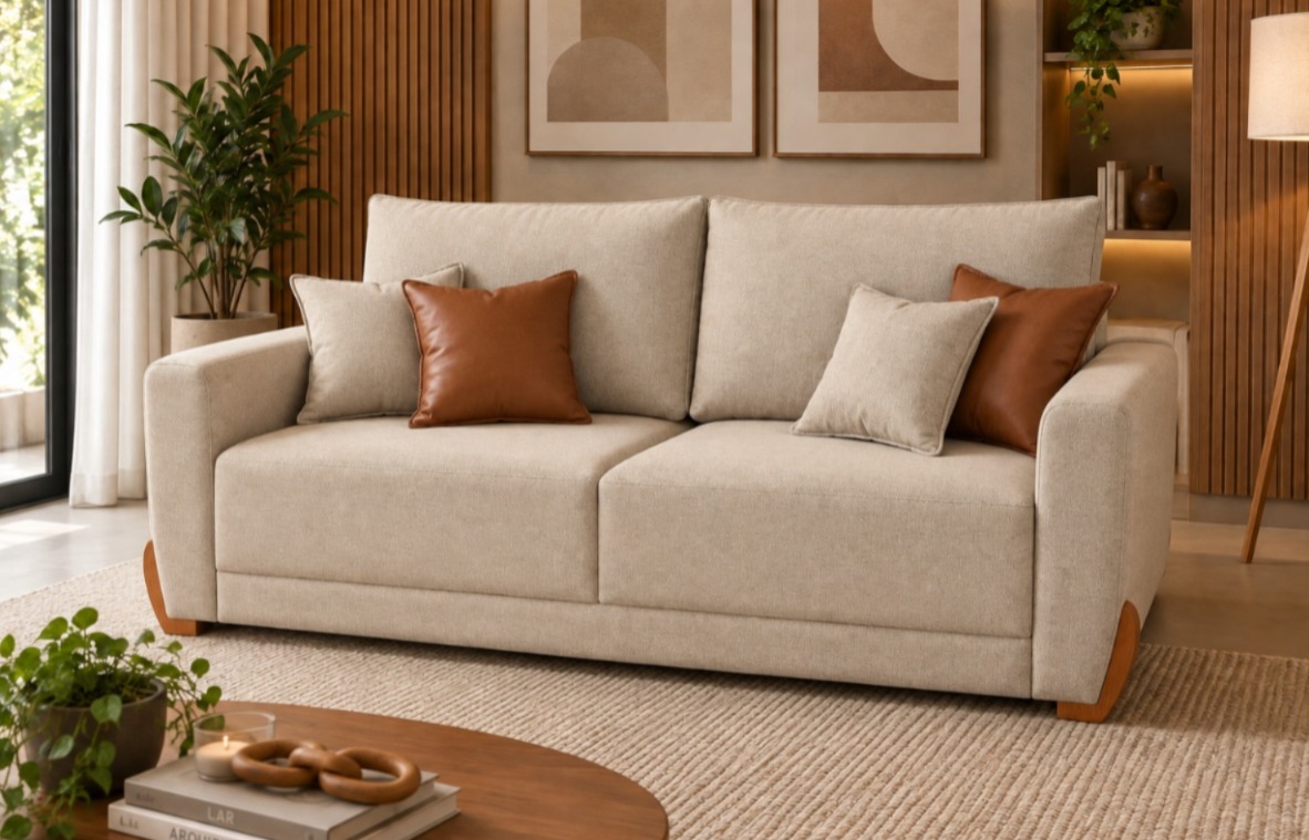 ESTOFADO LIVING PARIS LINHO BEGE 2,00m ARCA ESTOFADOS